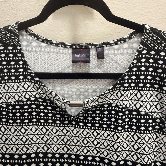 Rafaella Women's Short Sleeve Top Size XL Shirt Black/White Geometric Stretch - Picture 2 of 7